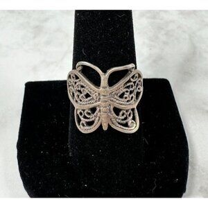 Sterling Silver Butterfly Ring with Swirls of Silver - Size 8.5 - PLEASE READ